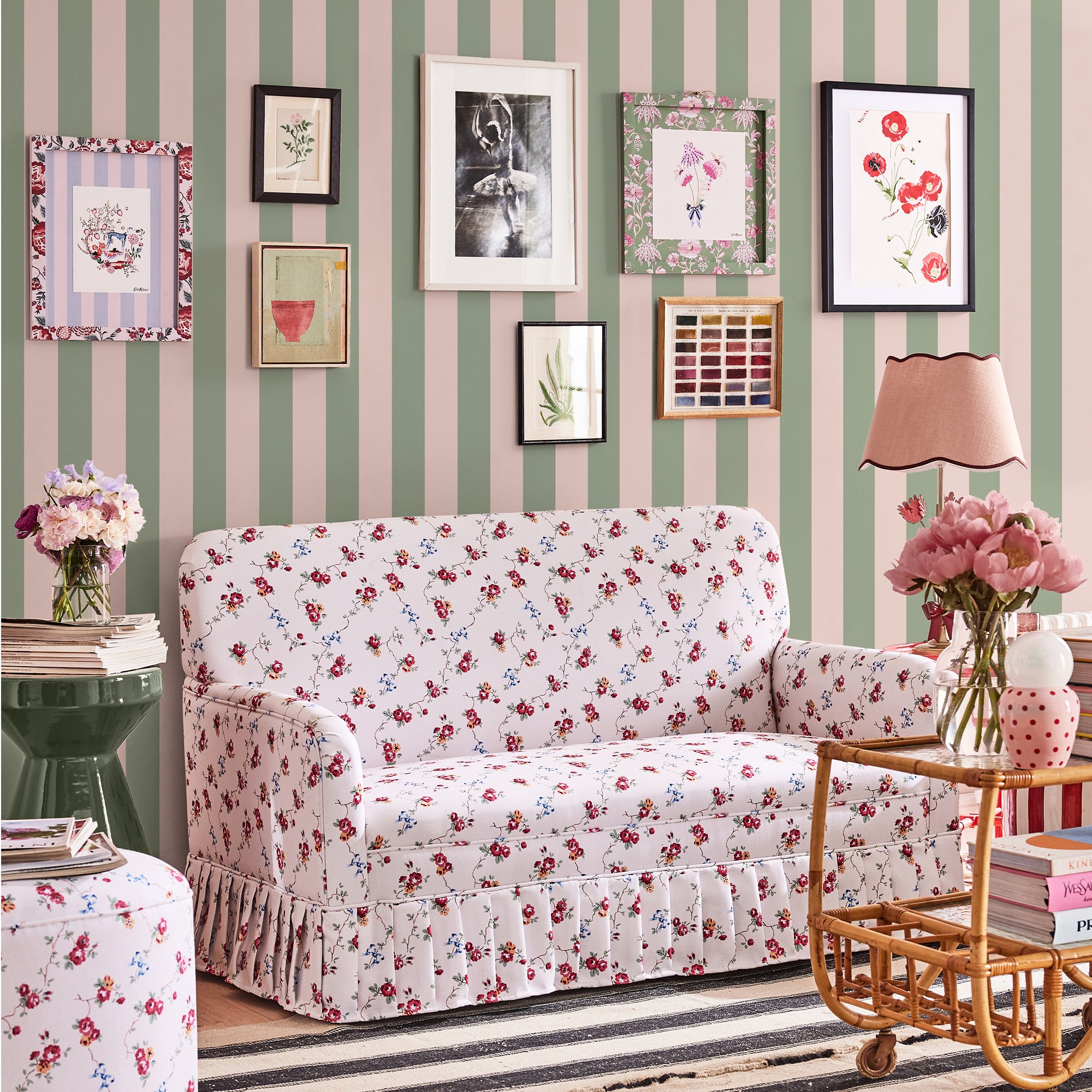 Canopy Stripe Wallpaper 125518 By Cath Kidston In Green Pink